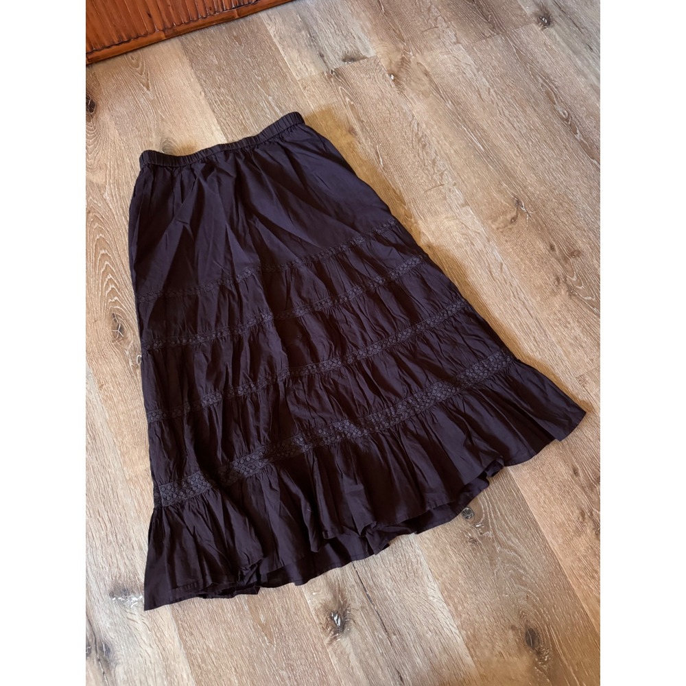 Rampage Vintage Brown Tiered Maxi Skirt Cotton Crochet Size Large
